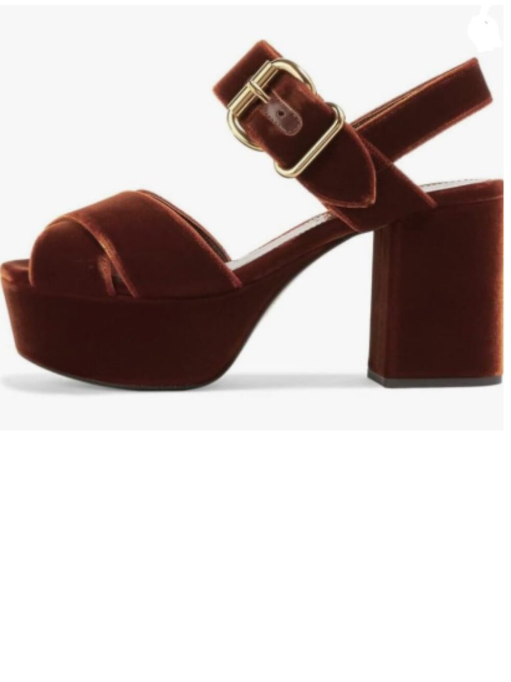 FSJ Brown/Red Peep Toe Chunky High Heels Platform Ankle Strap Velvet Sandals